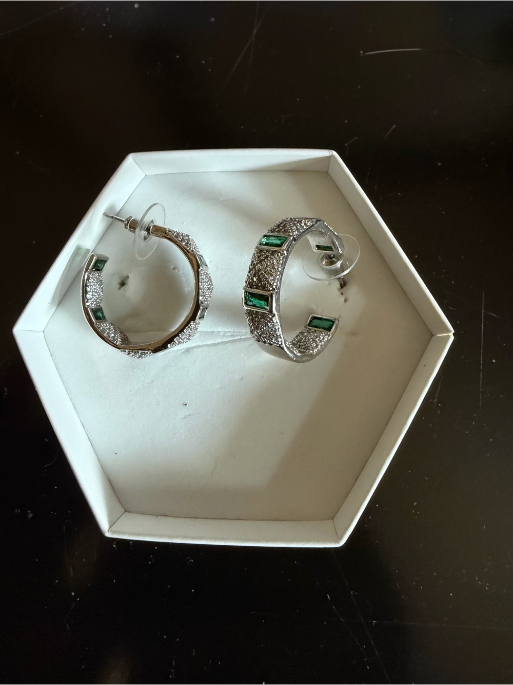May 25: Emerald on Rhodium Hoops - Picture 3 of 3